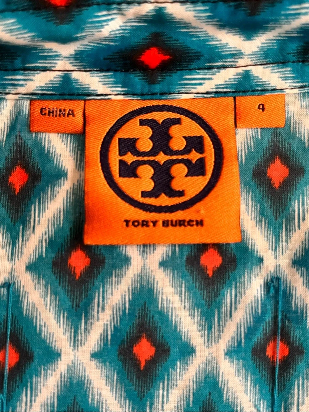 TORY BURCH Diamond-Print Notch V-Neck Tunic Top